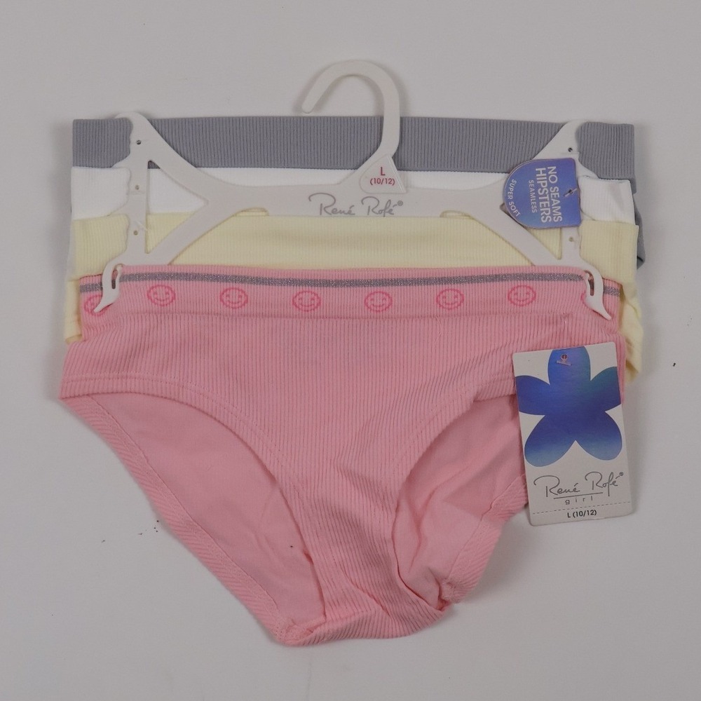 Rene Rofe Underwear 4 Pack Hipster Pink Yellow White Grey L 10/12 NWT